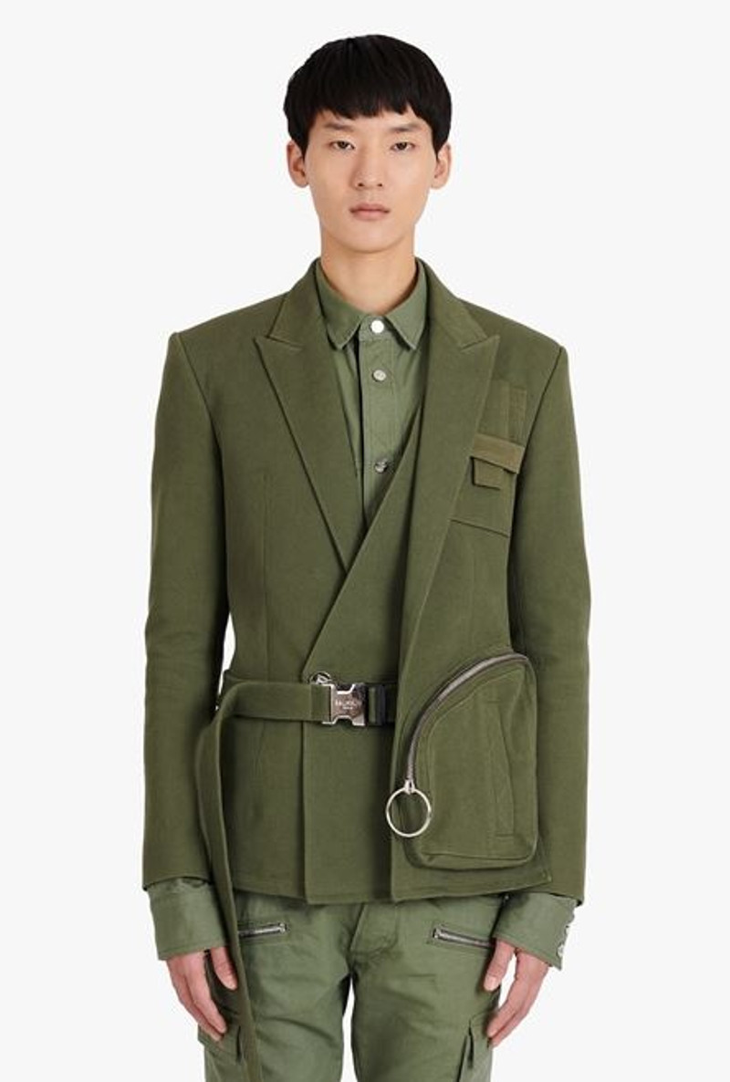 Asymmetrical khaki and orange cotton blazer 5