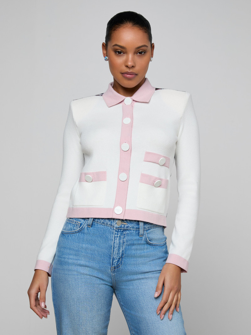 L'AGENCE Nomi Satin Back Cardigan outlook