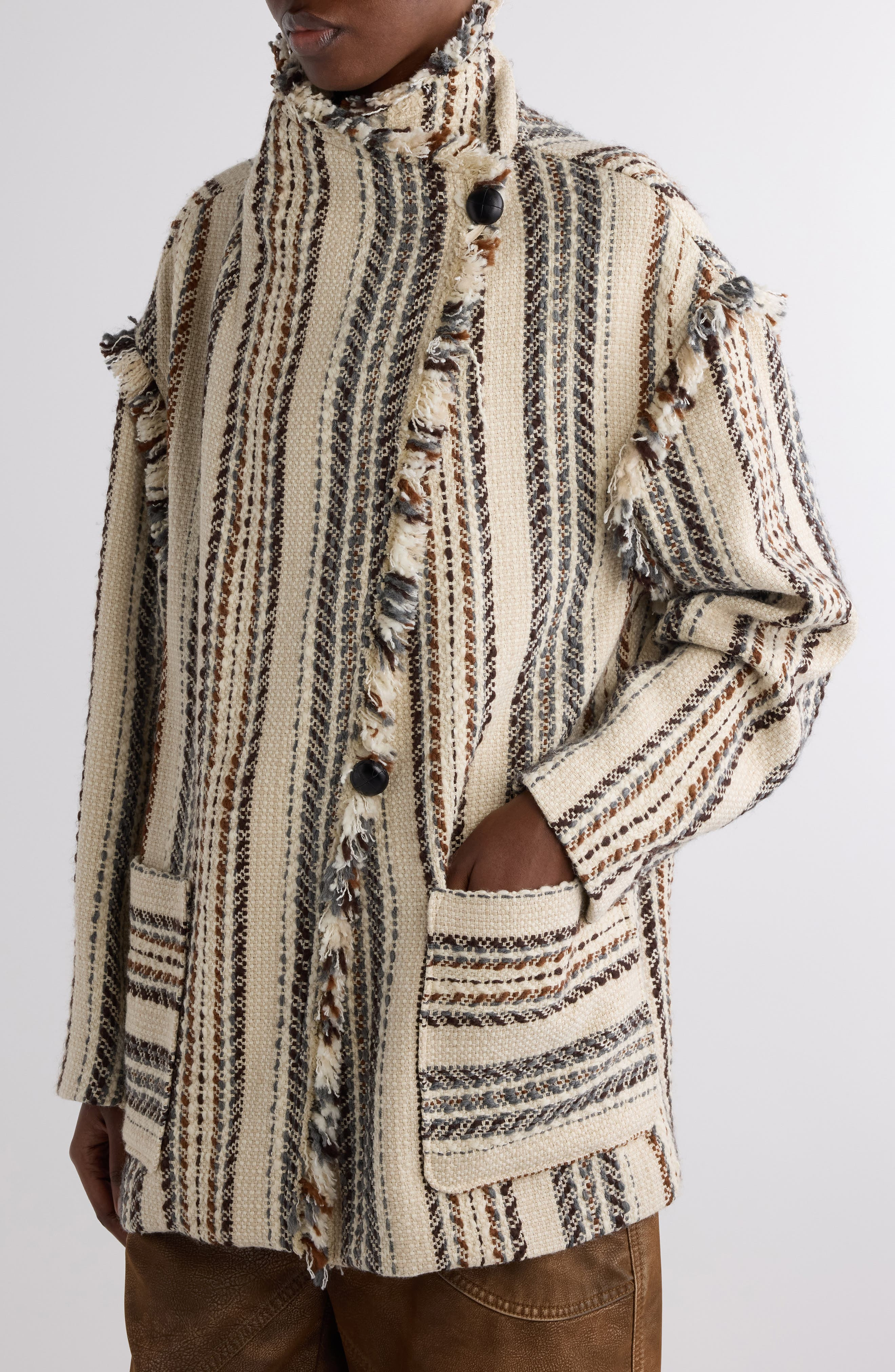 Isabel Marant Étoile Illisa Stripe Fringe Jacket in Ecru at Nordstrom - 5