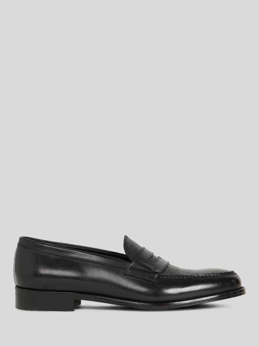 LEATHER LOAFERS WITH PAISLEY DETAIL - 1