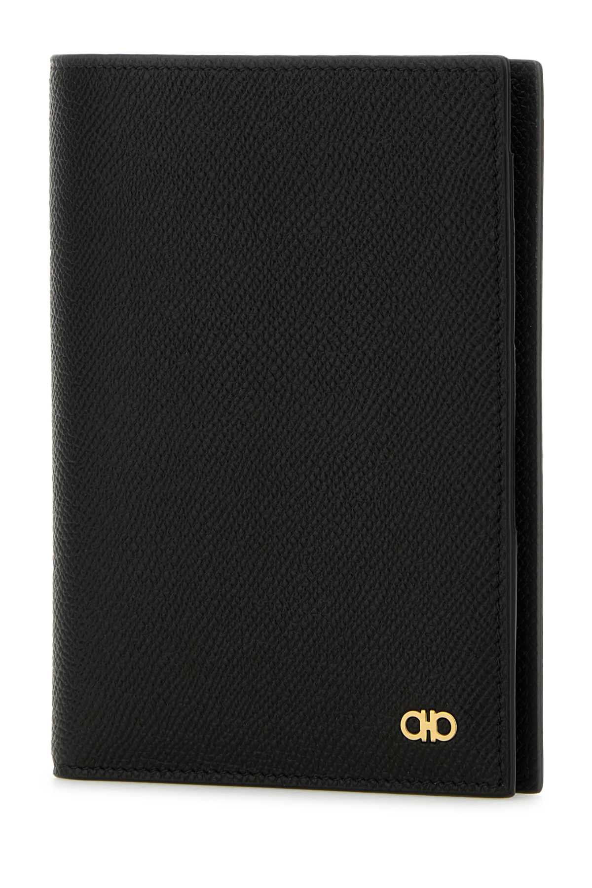 Salvatore Ferragamo Men Black Leather Passport Holder - 2