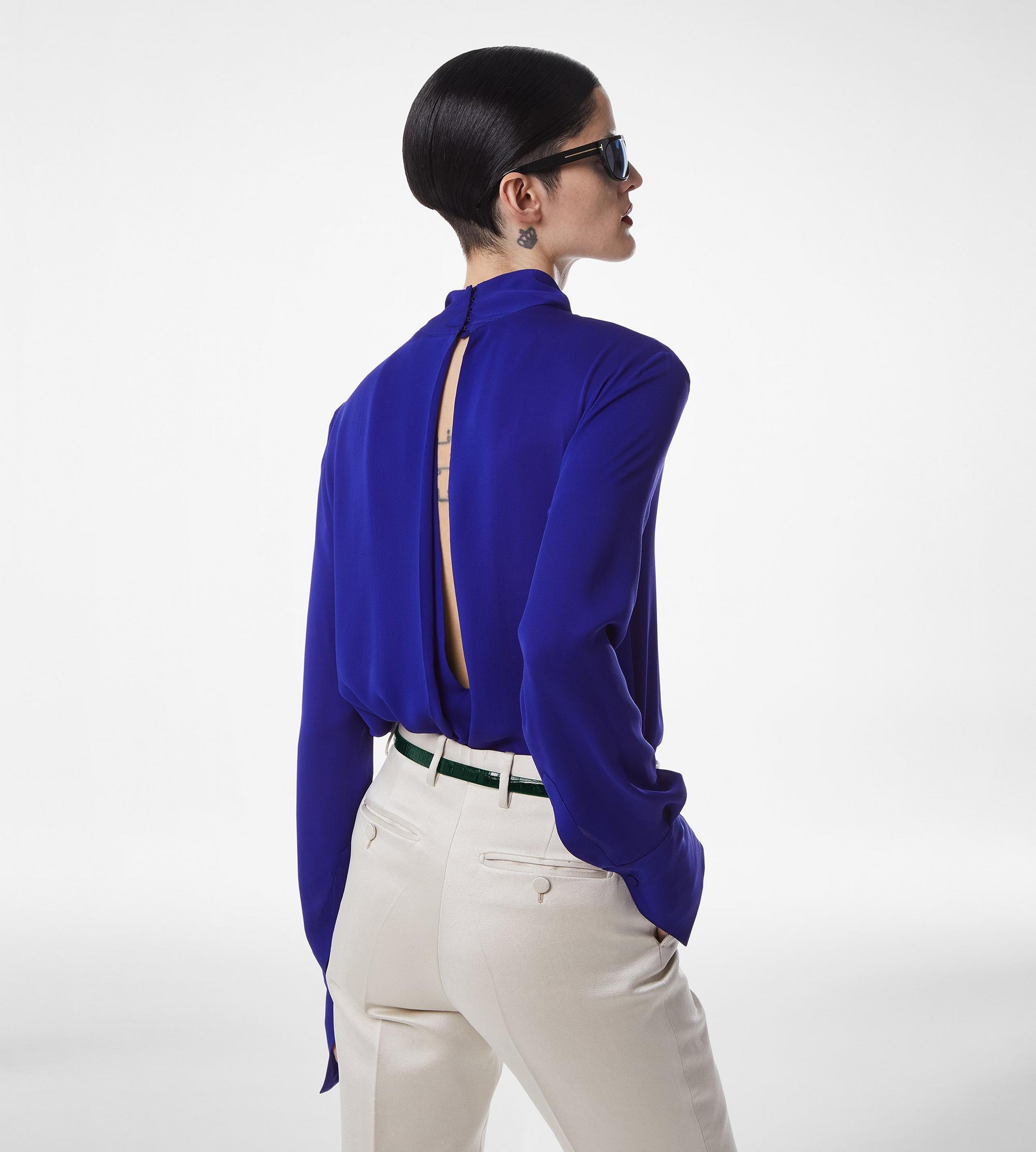 WASHED SILK GEORGETTE LONG SLEEVE BLOUSE - 5