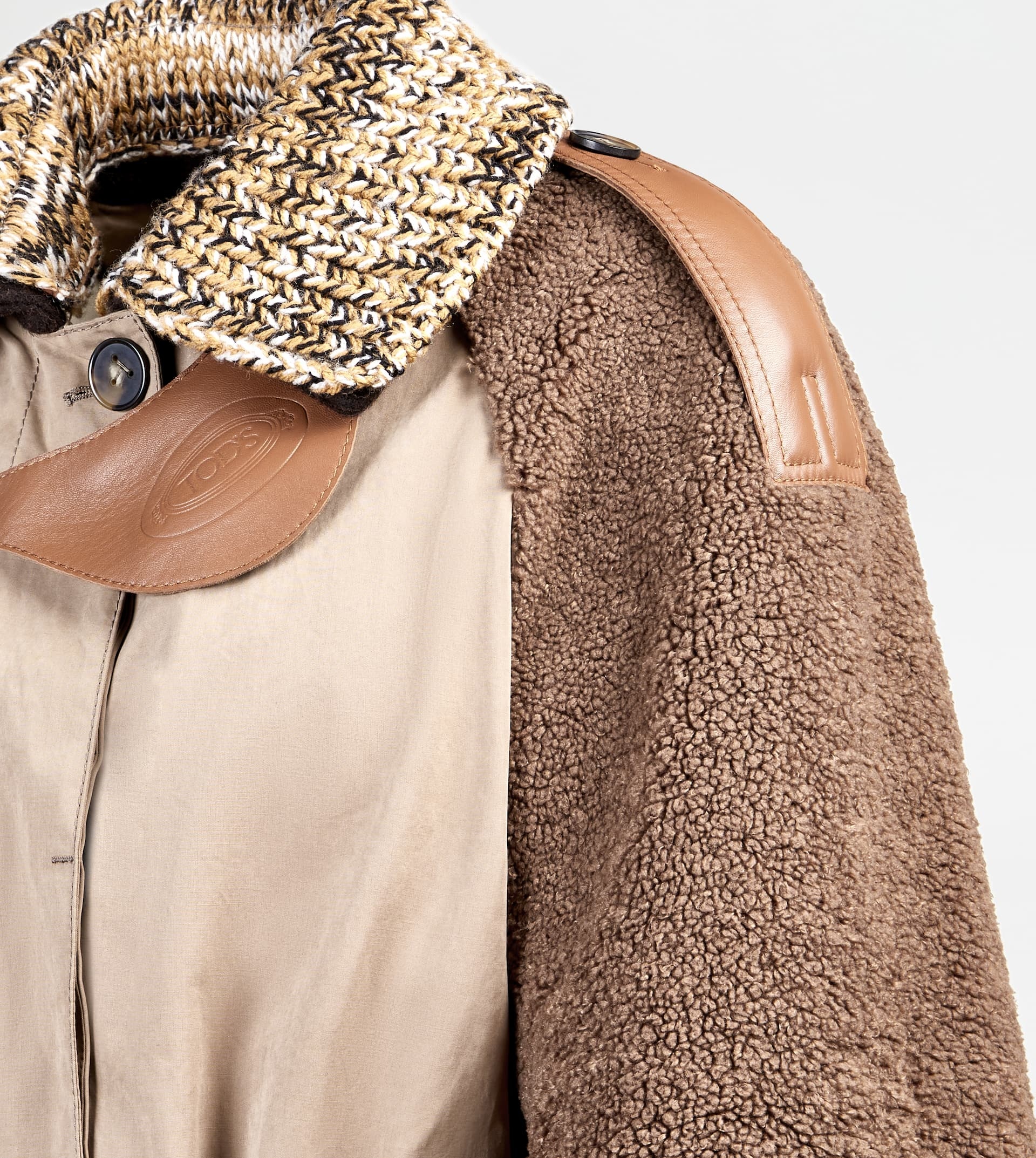 TRENCH COAT WITH LEATHER INSERTS - GREY - 6
