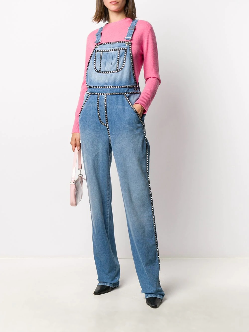 crystal-embellished denim dungarees - 2