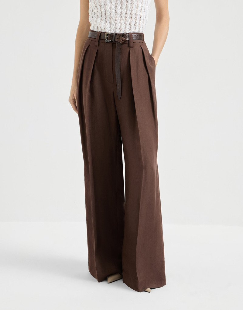 Viscose and linen fluid twill sartorial wide trousers 2