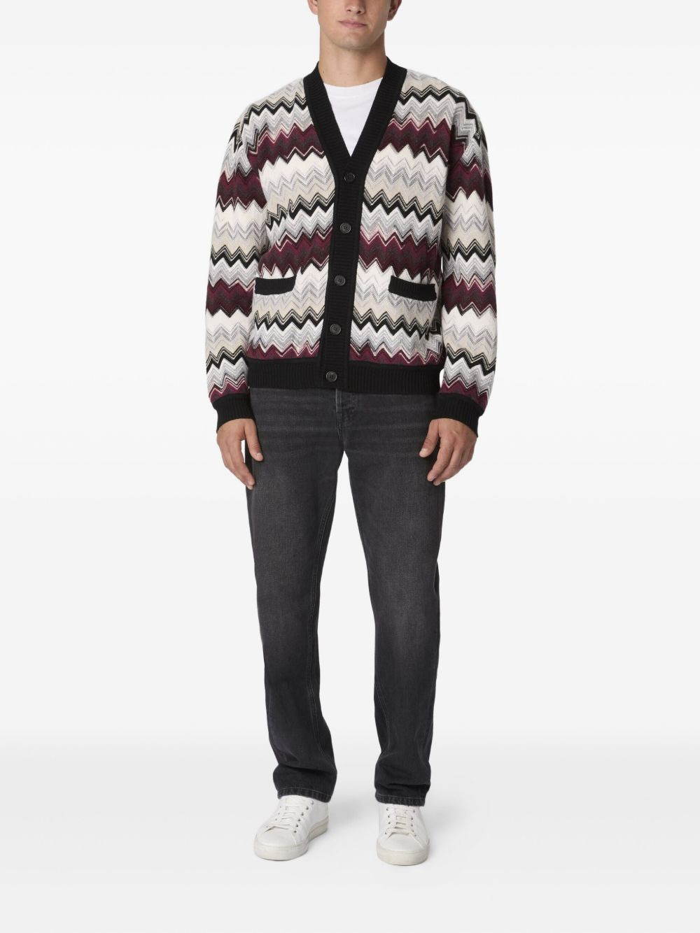 chevron-pattern button cardigan - 2