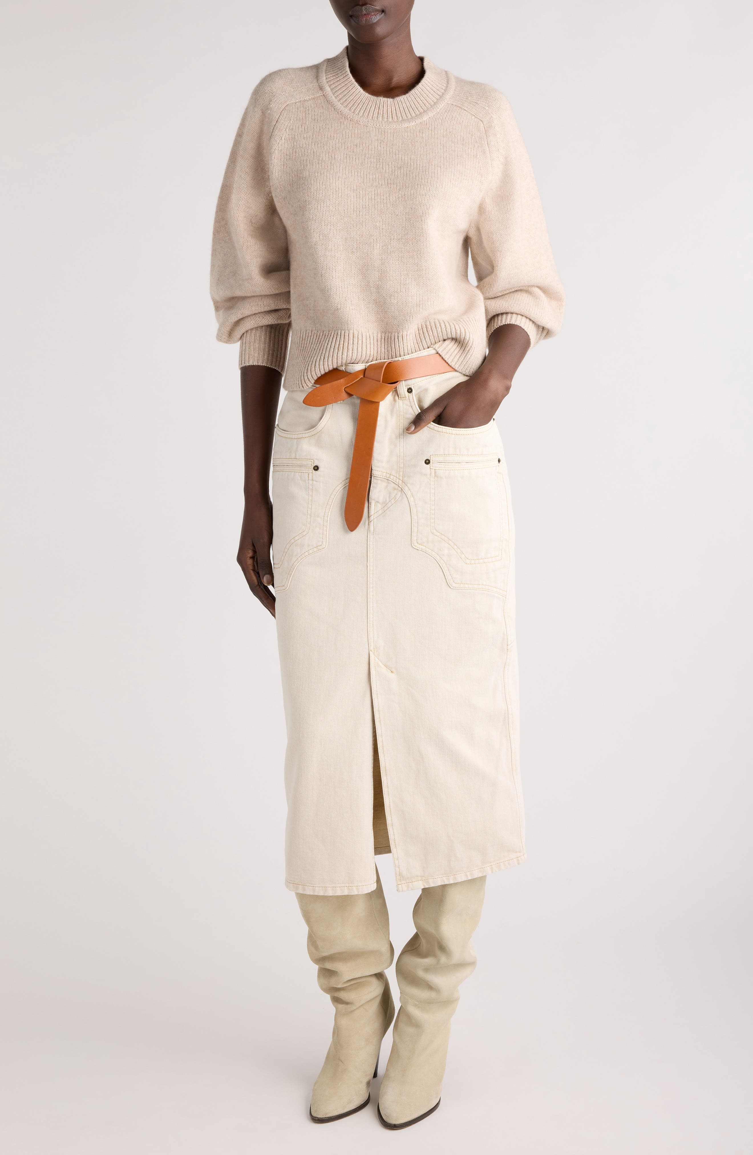 Isabel Marant Leandra Merino Wool & Cashmere Sweater in Light Beige at Nordstrom - 2
