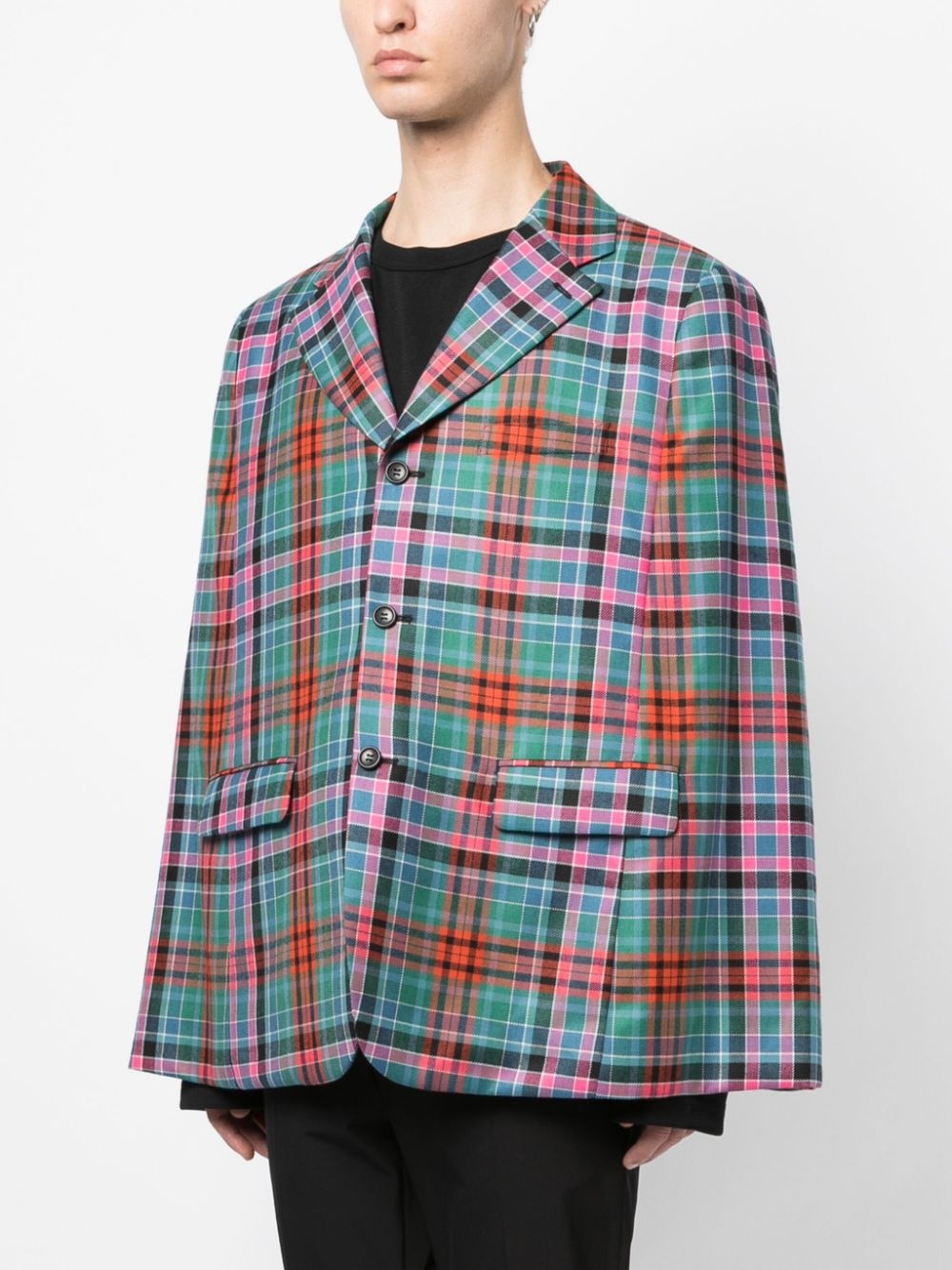 Madras-check wool blazer - 3