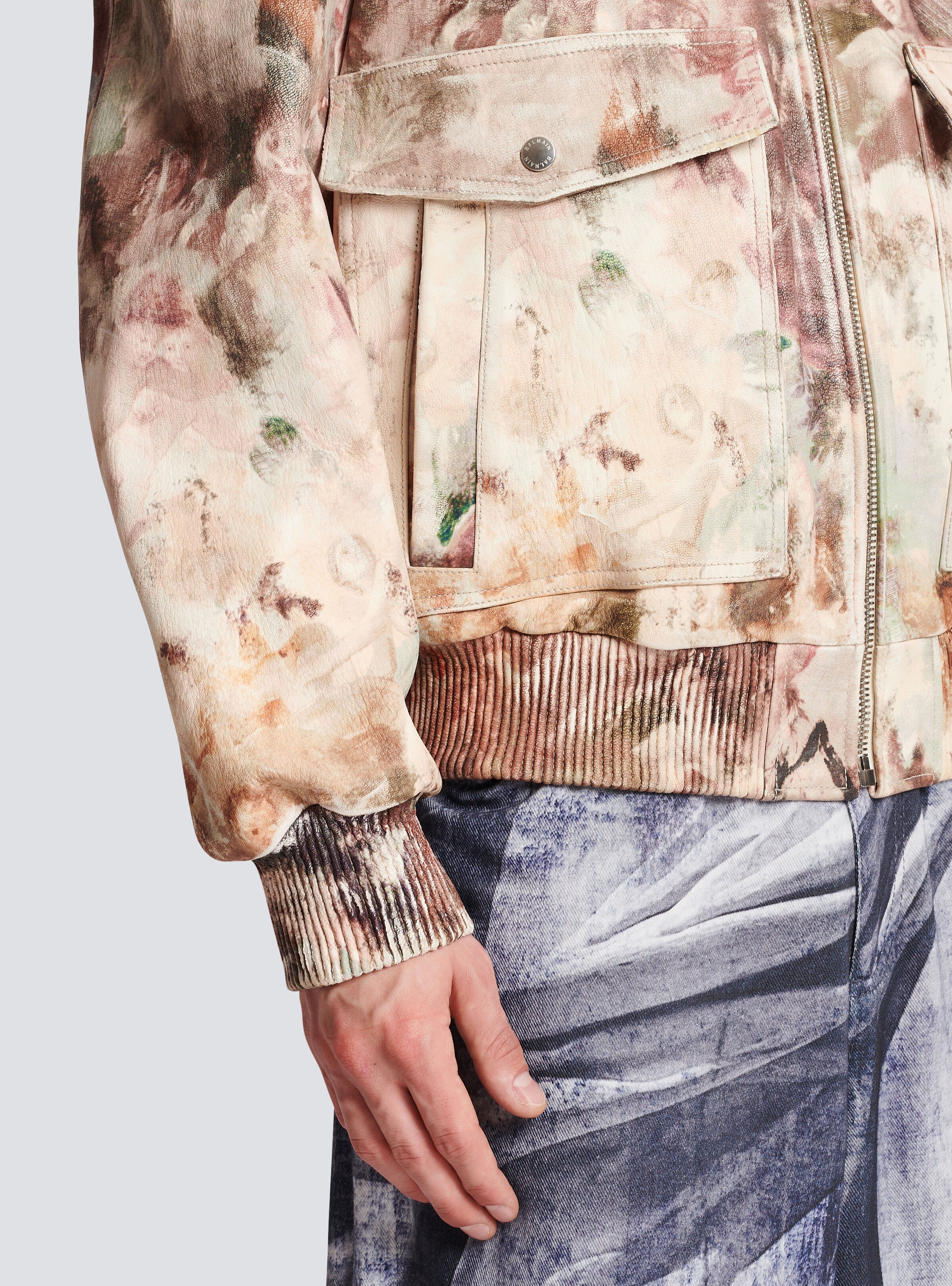 Pastel print leather bomber jacket - 8