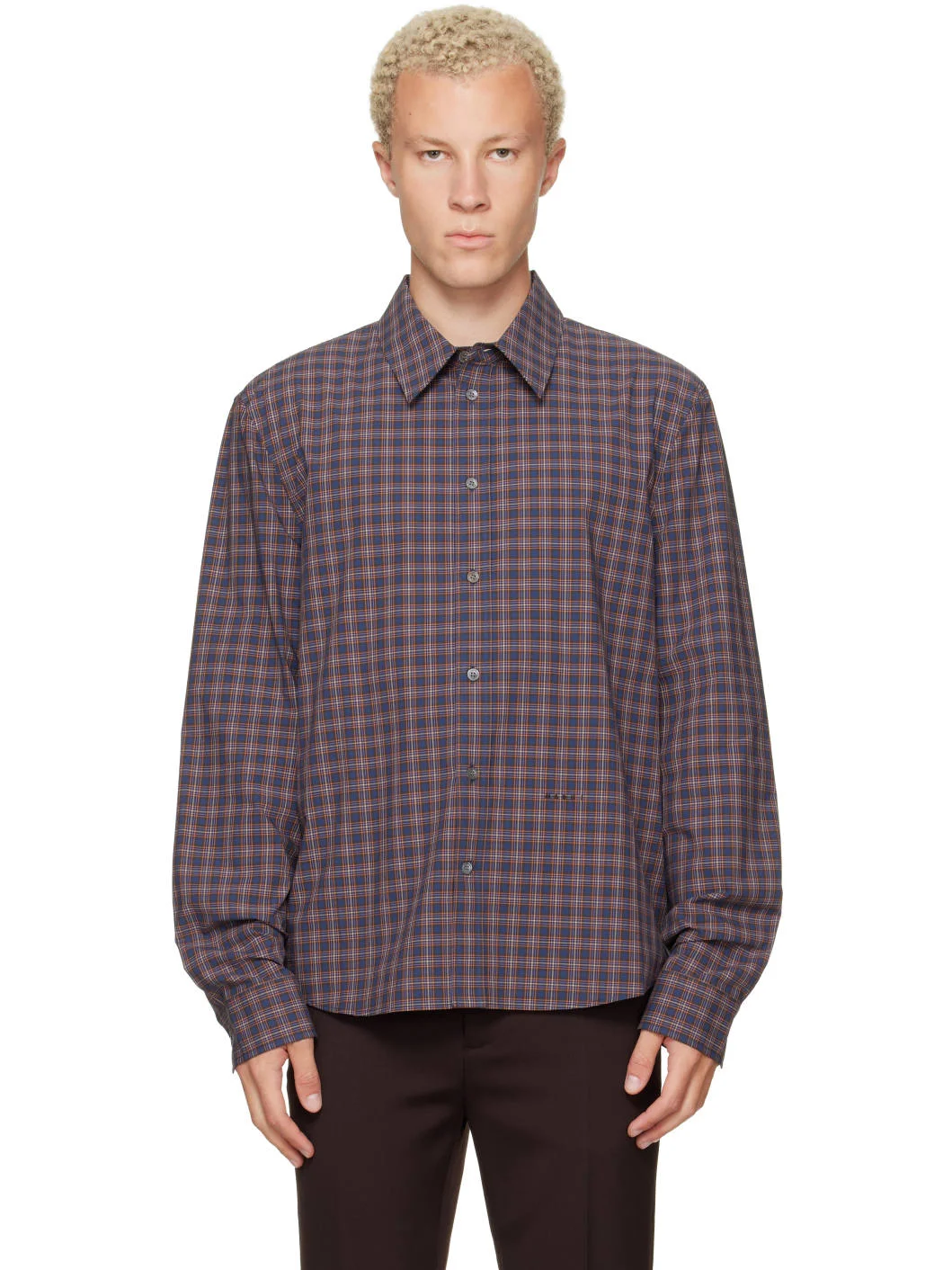 Navy Checked Cotton Shirt - 1