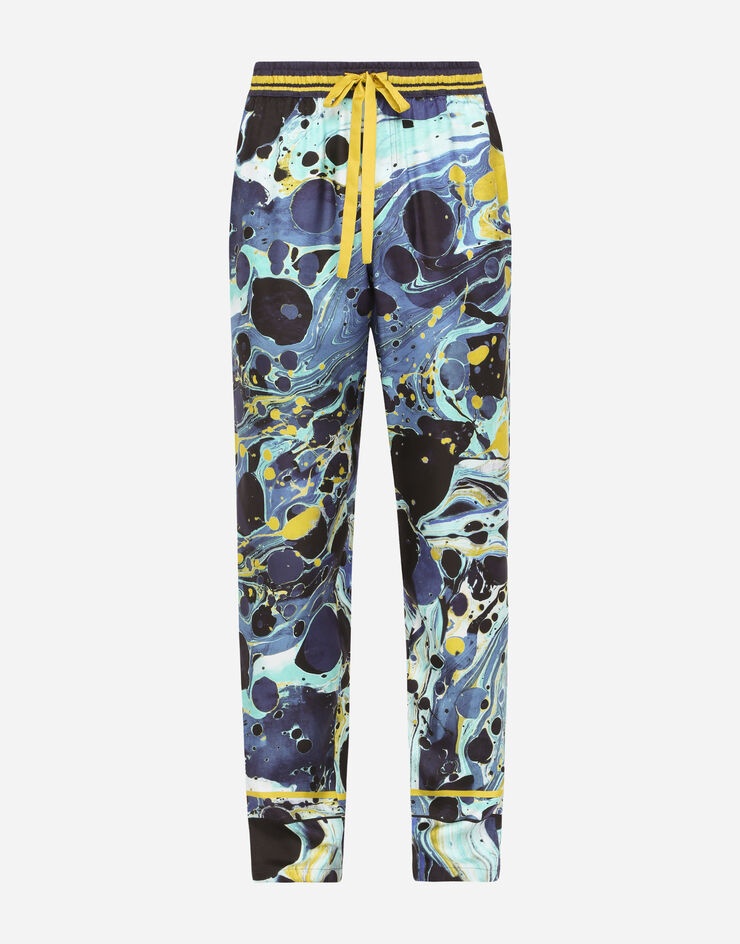 Silk jogging pants with blue marbled print - 3