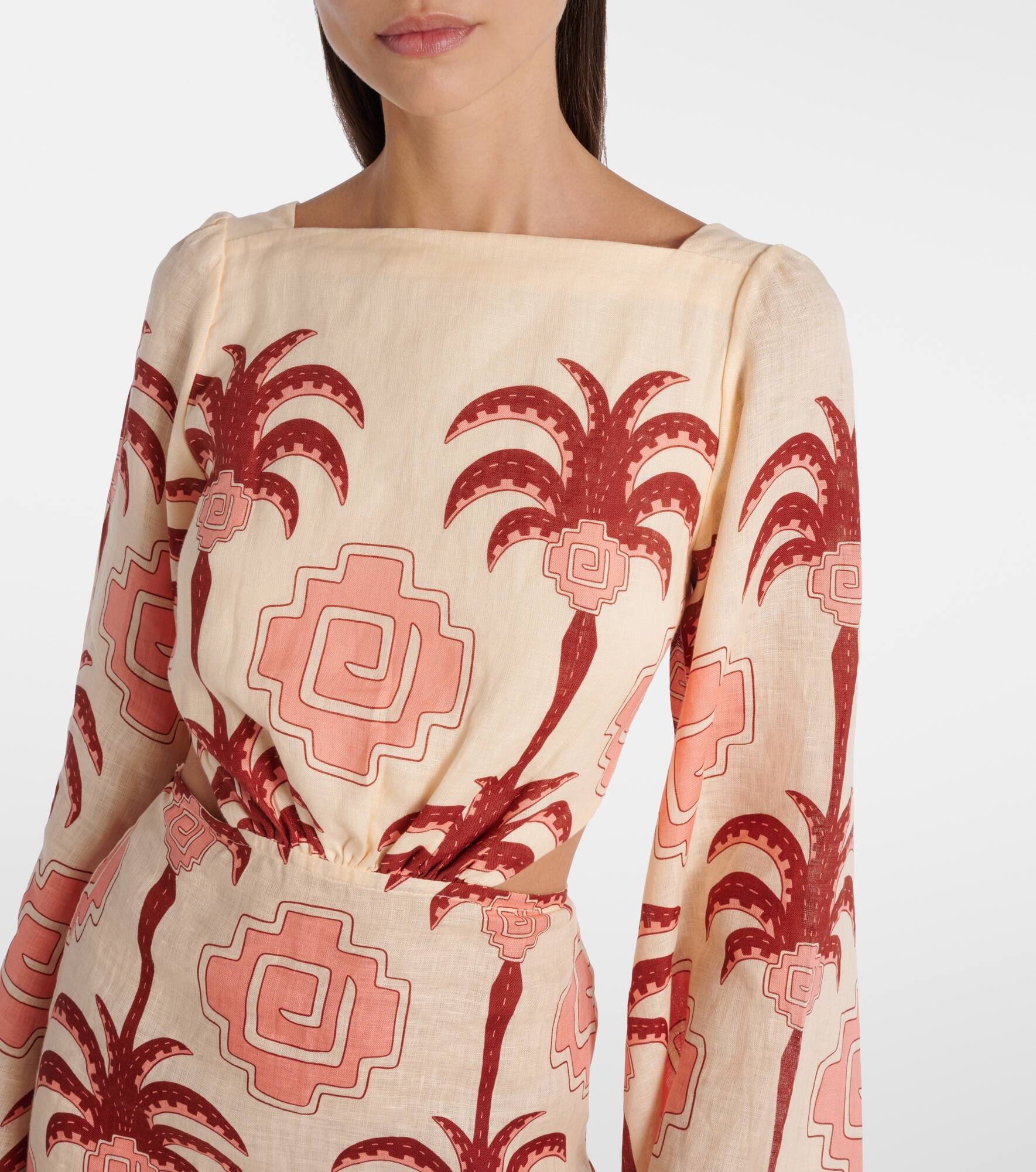 Cutout printed linen minidress - 4