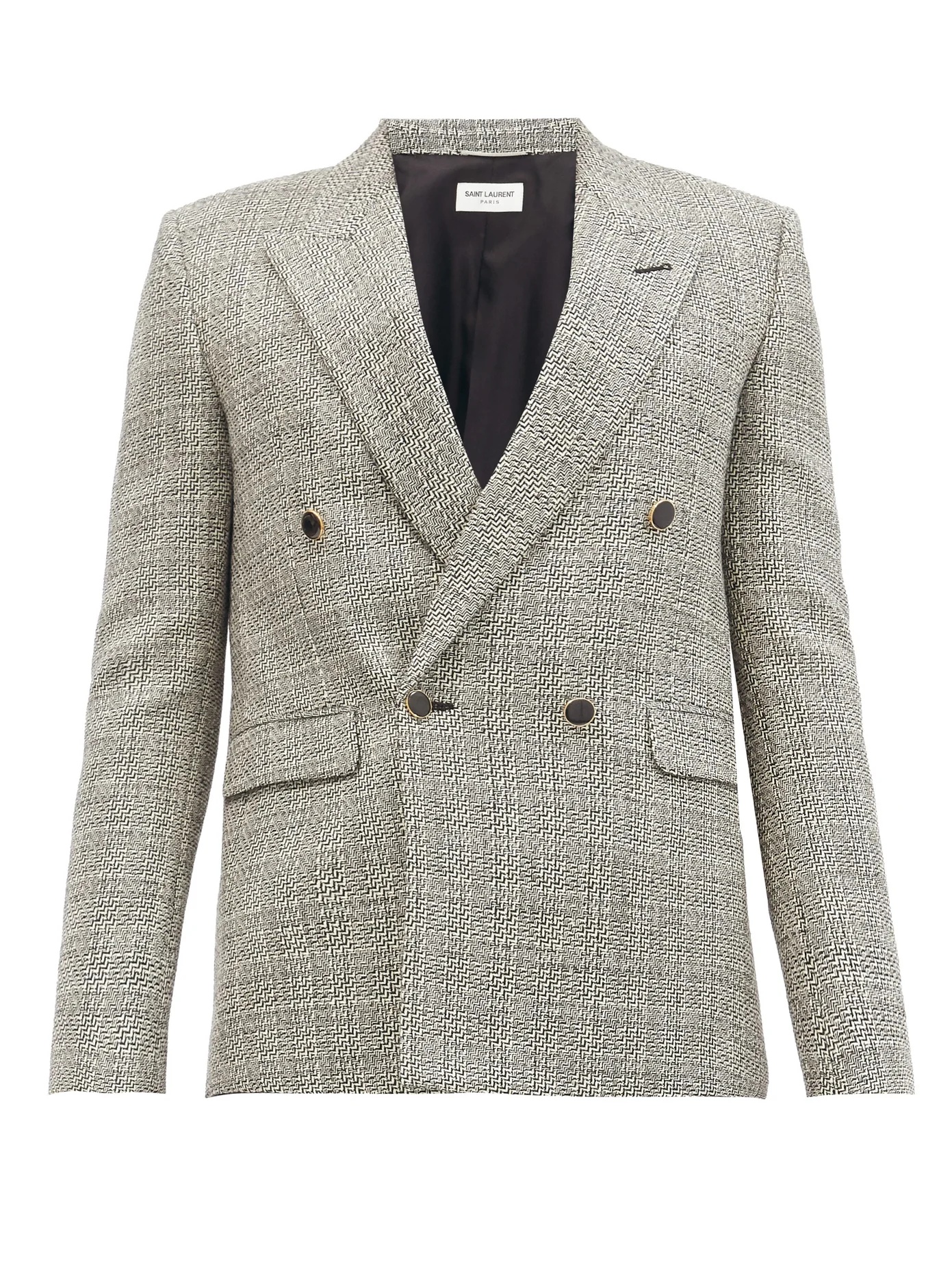 Chevron-check double-breasted wool-twill blazer - 1