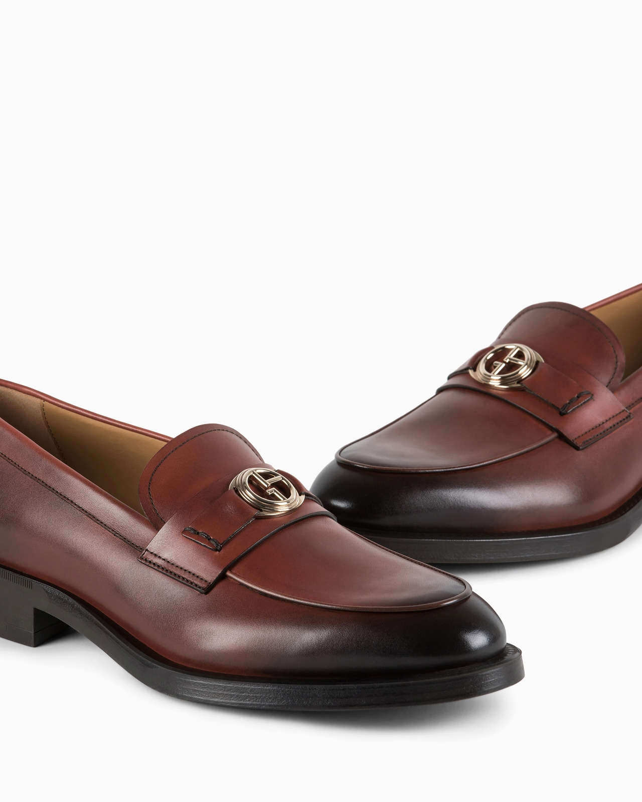 Leather logo loafers - 3