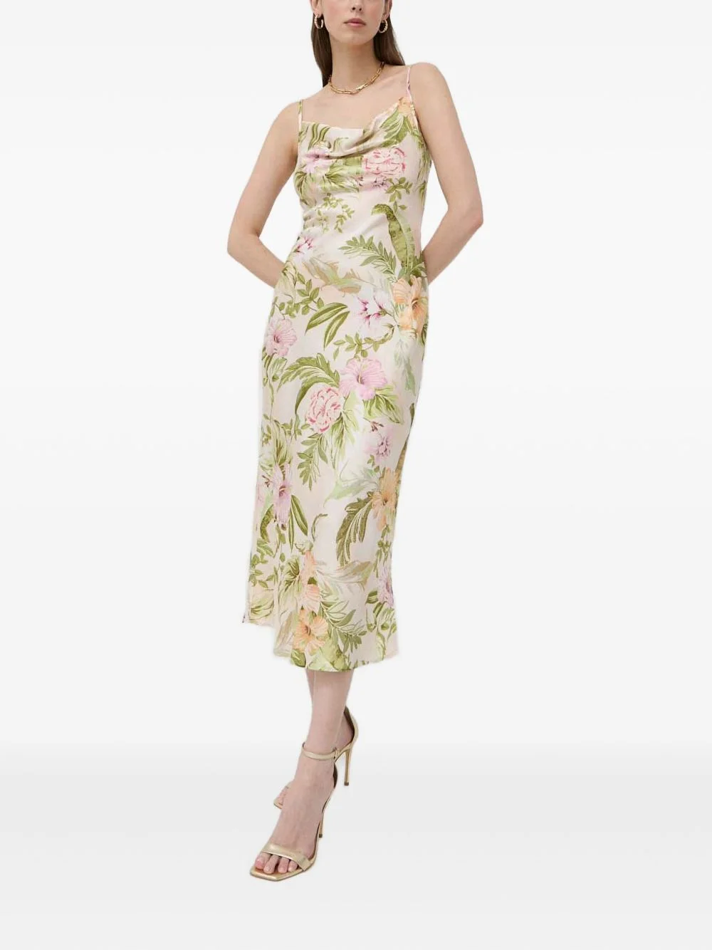 cowl-neck floral dress - 1