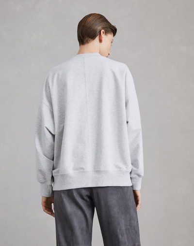 Brunello Cucinelli Stretch cotton lightweight French terry sweatshirt with precious flower crest outlook