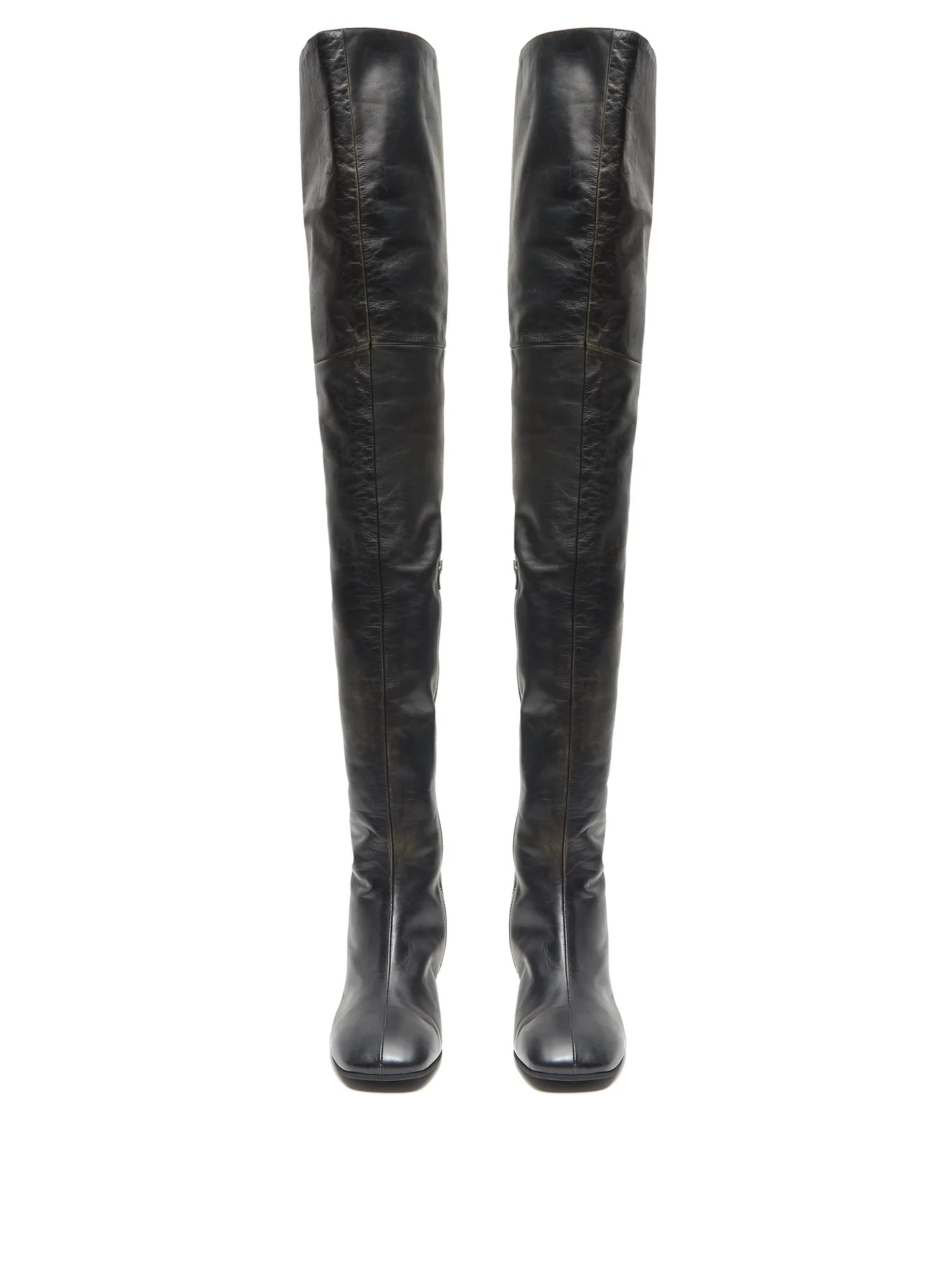 Zipped distressed-leather over-the-knee boots - 5