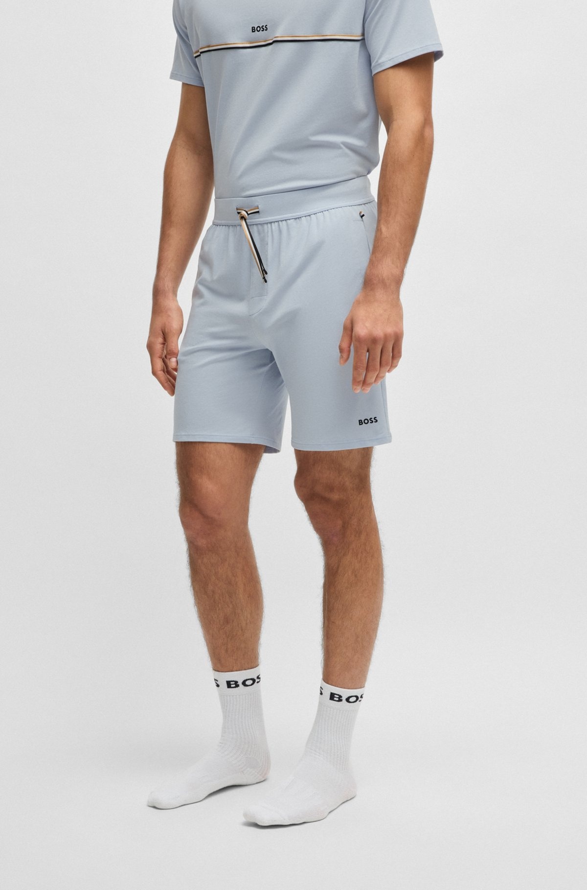 STRETCH-COTTON PAJAMA SHORTS WITH LOGO PRINT - 2