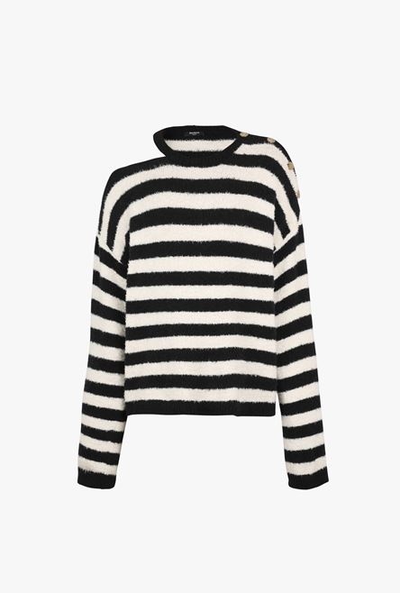 Black and nude striped eco-designed cotton sweater - 1