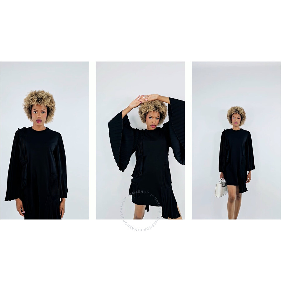 MM6 Ladies Black Asymmetrical Pleated Cotton Jersey Dress - 8