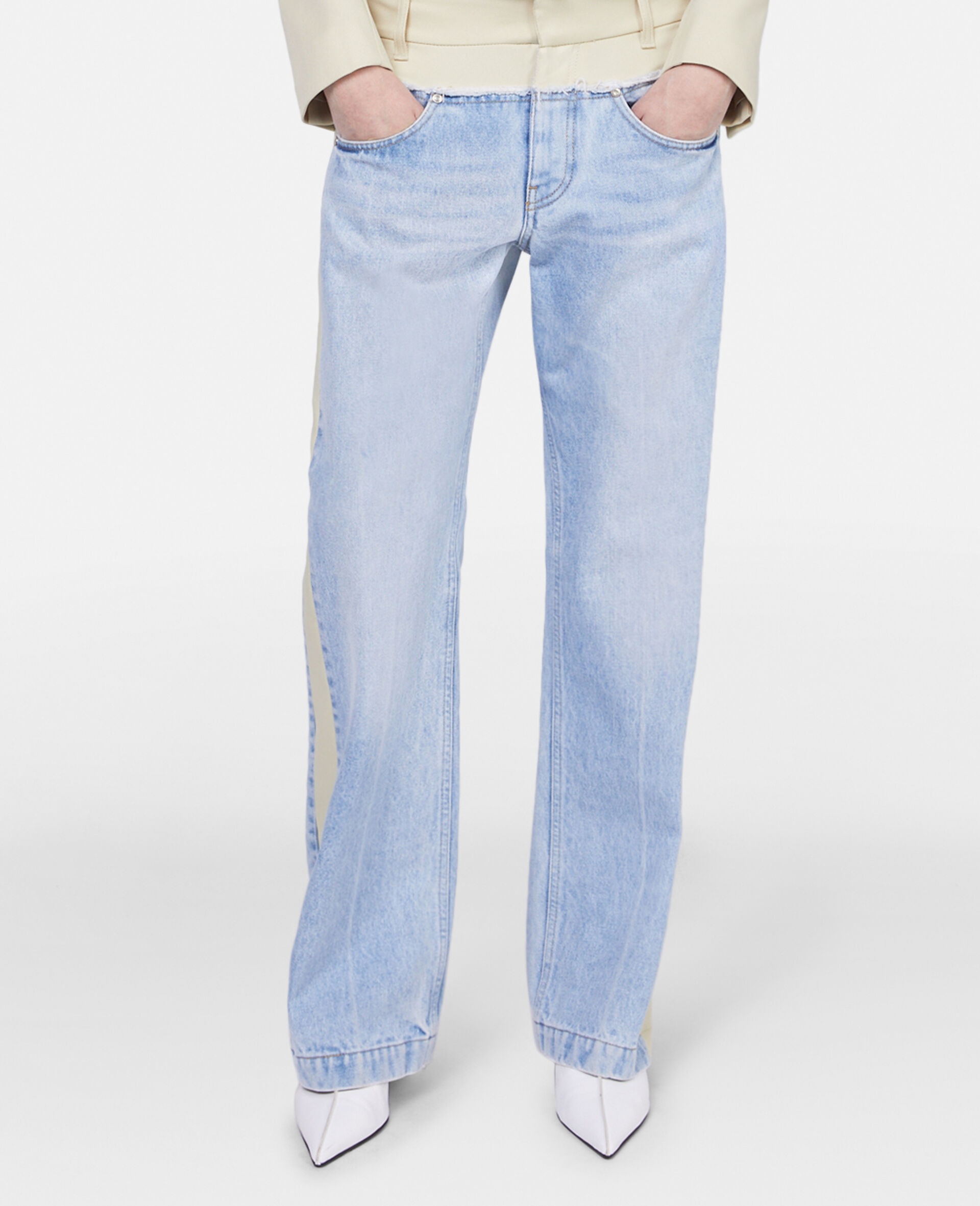 Two-Tone Panelled Straight Leg Jeans - 4