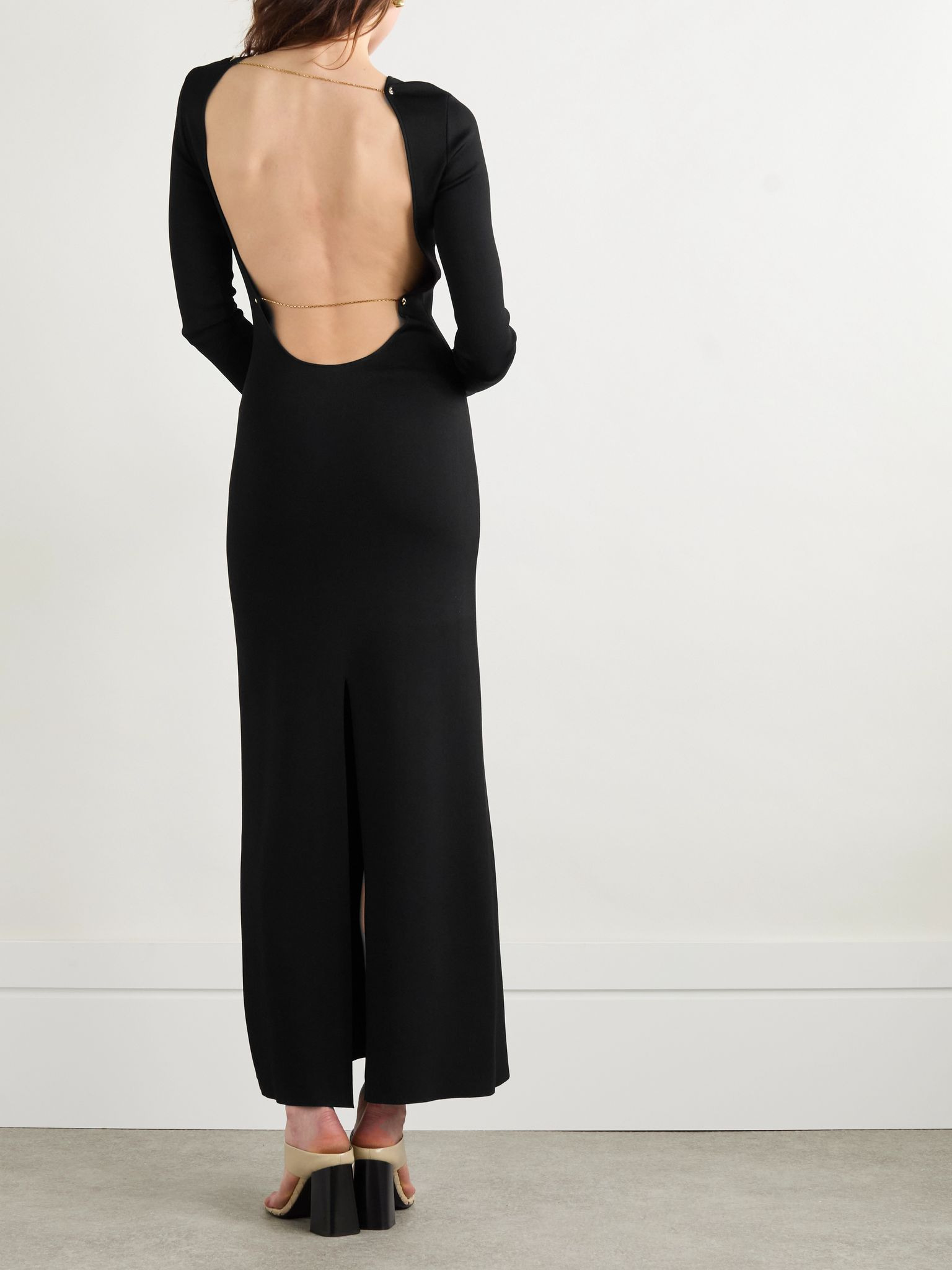 Open-back chain-embellished knitted maxi dress Black - 3