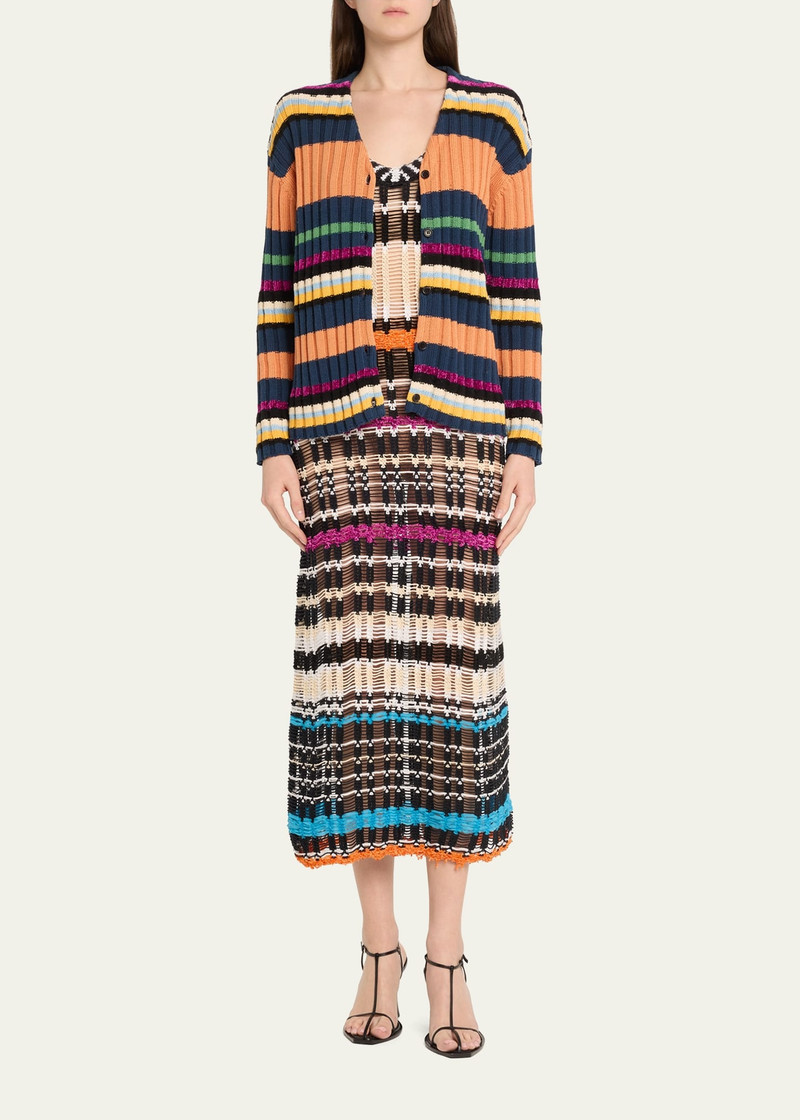 ZANKOV Suri V-Neck Stripe Ribbed Wool Cardigan outlook