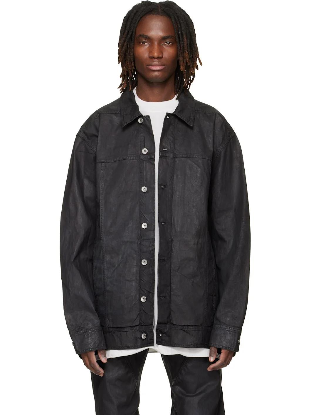 Black Temple Jumbo Worker Denim Jacket - 1