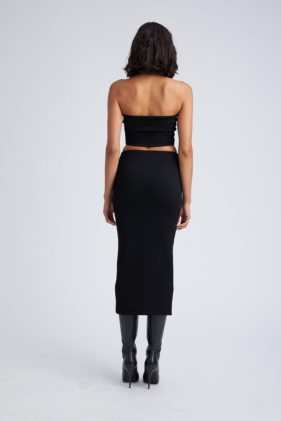 BLACK STRETCH JACQUARD MICRO TUBE TOP - 4