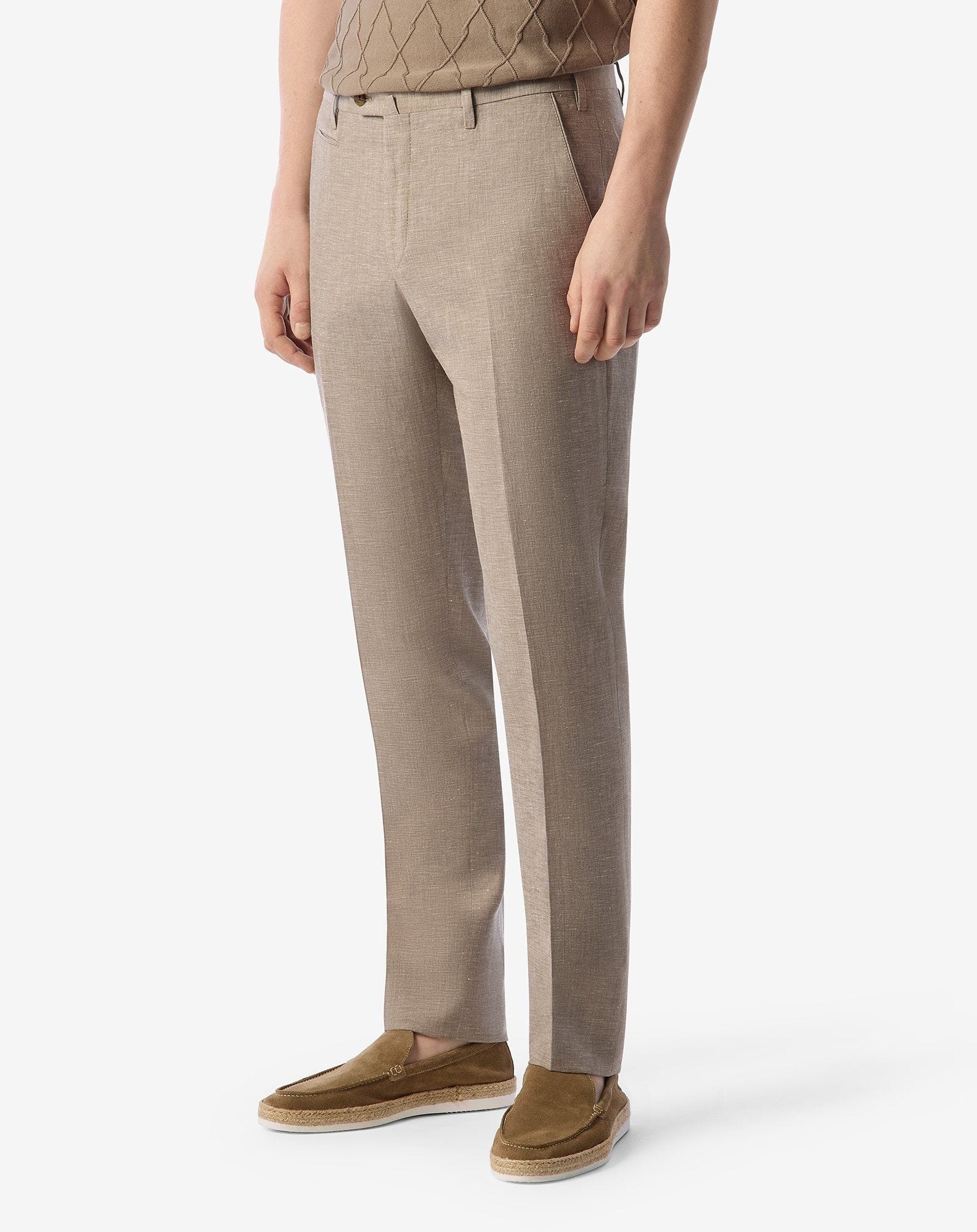 Beige wool and linen chambray trousers - 3