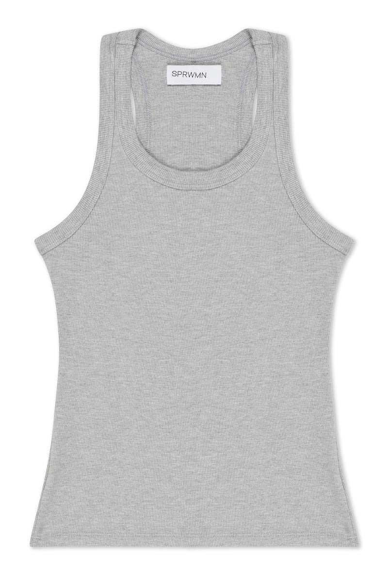 HEATHER GREY RIB FITTED SCOOPED TANK - 6
