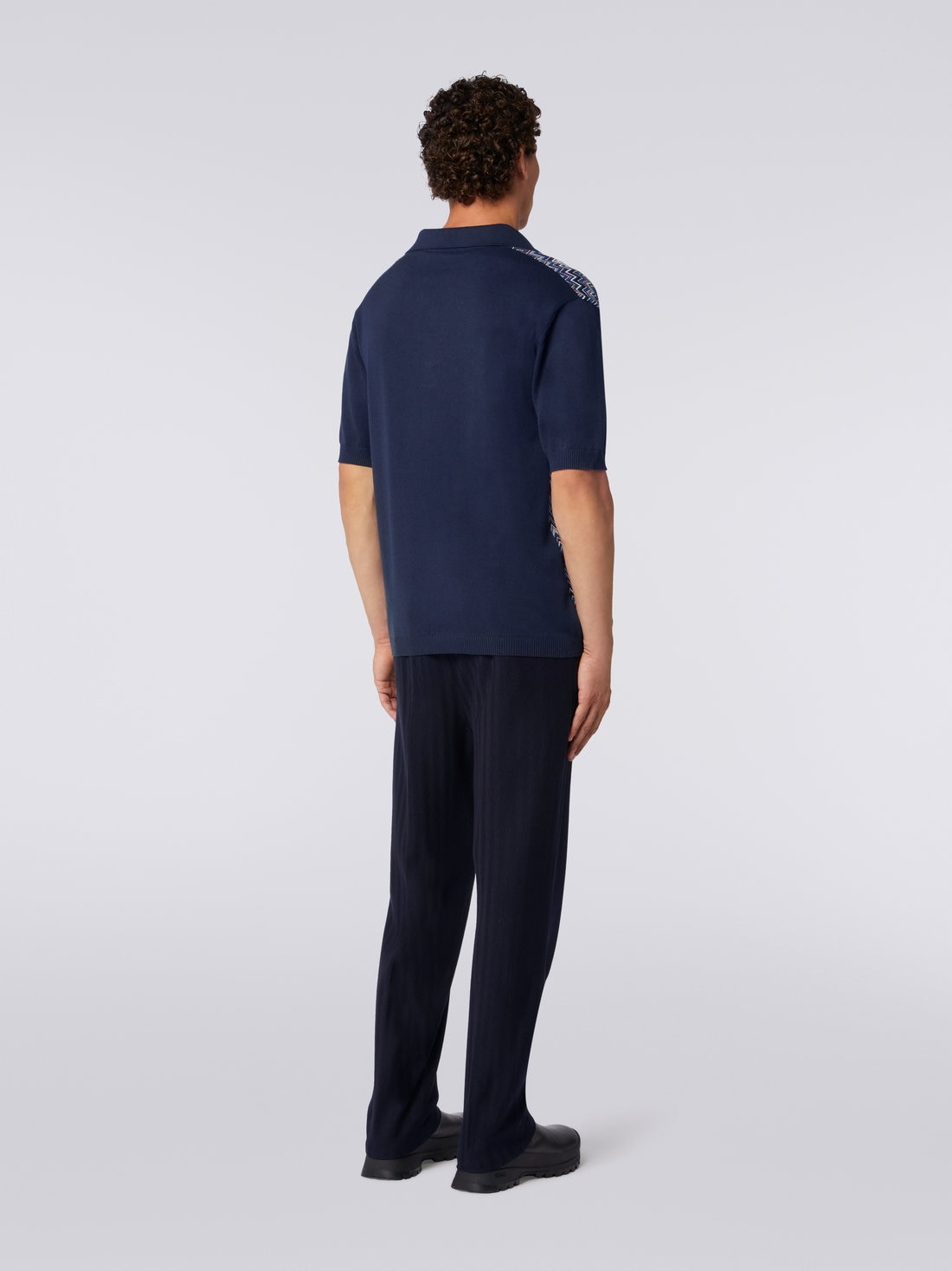 Short-sleeved polo shirt in cotton, viscose and silk chevron - 4