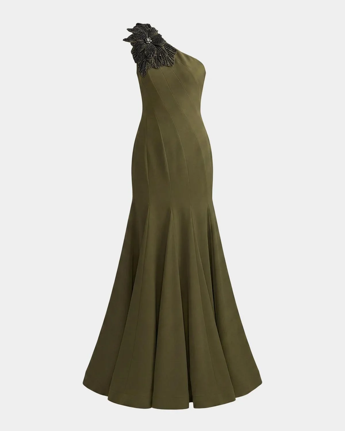 Seamed Crepe One-Shoulder Gown - 1