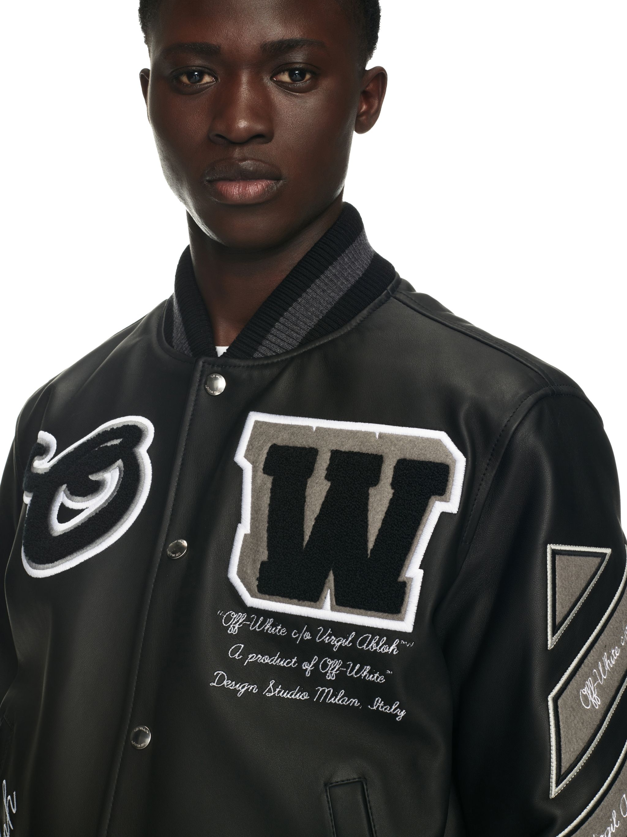 Off White Full Leather Varsity Jacket REVERSIBLE