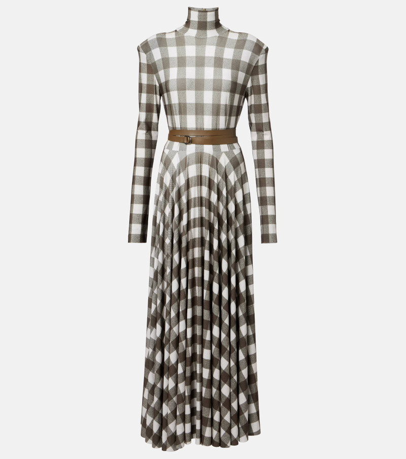 Checked turtleneck jersey midi dress 1