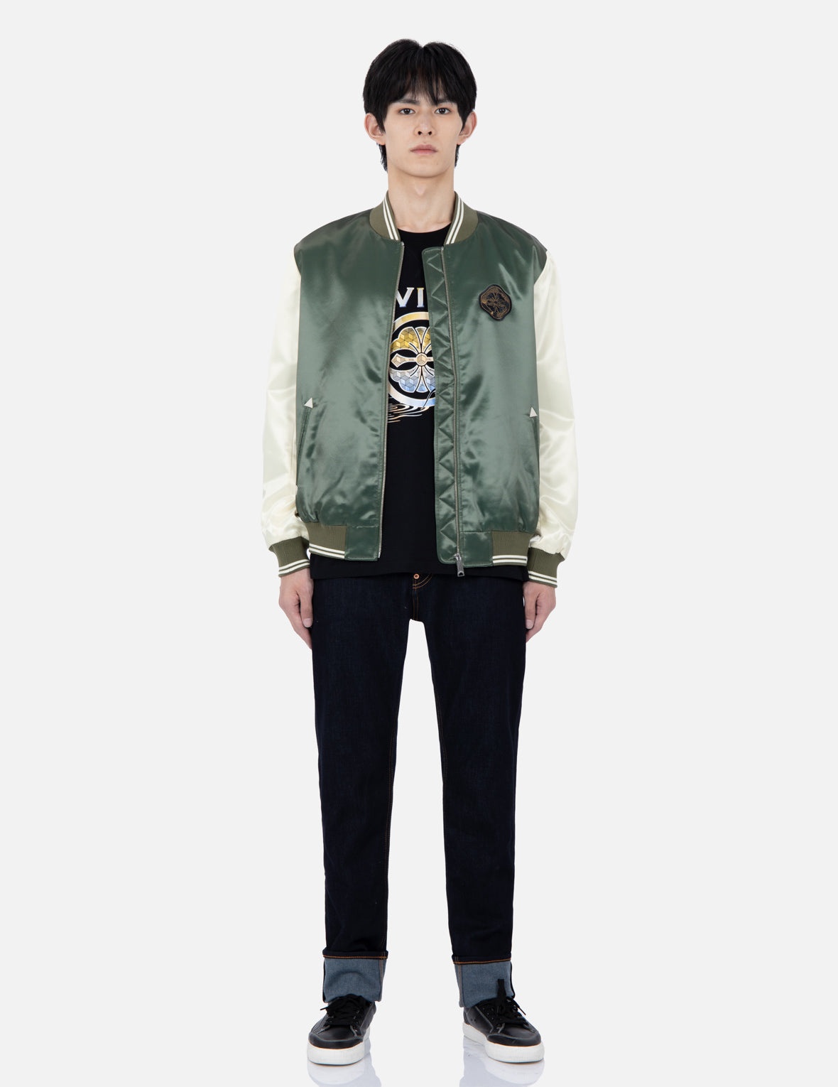 Tattoo Koi Embroidery Padded Bomber Jacket - 6