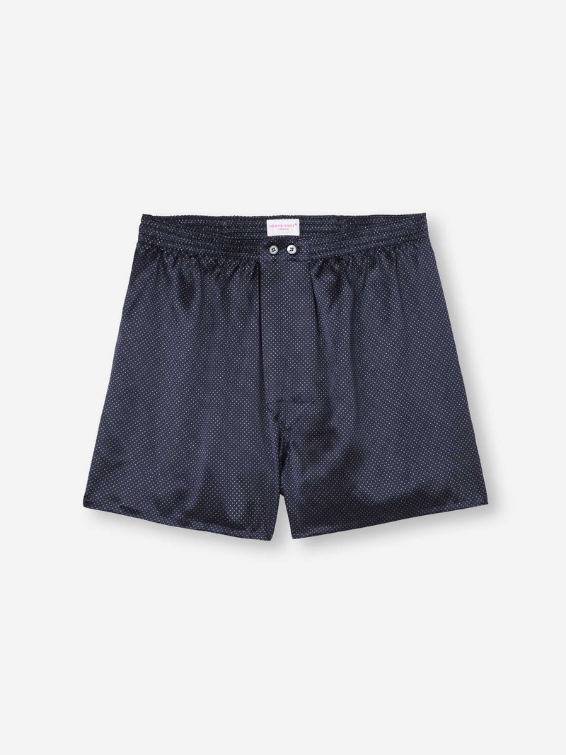 Men's Classic Fit Boxers Silk Satin Navy Micro Dot Print - 2