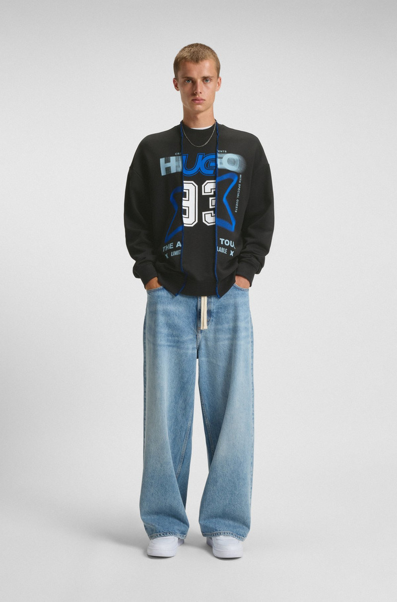 HUGO COTTON-TERRY SWEATSHIRT WITH LAYERED EFFECT AND MIXED PRINTS outlook
