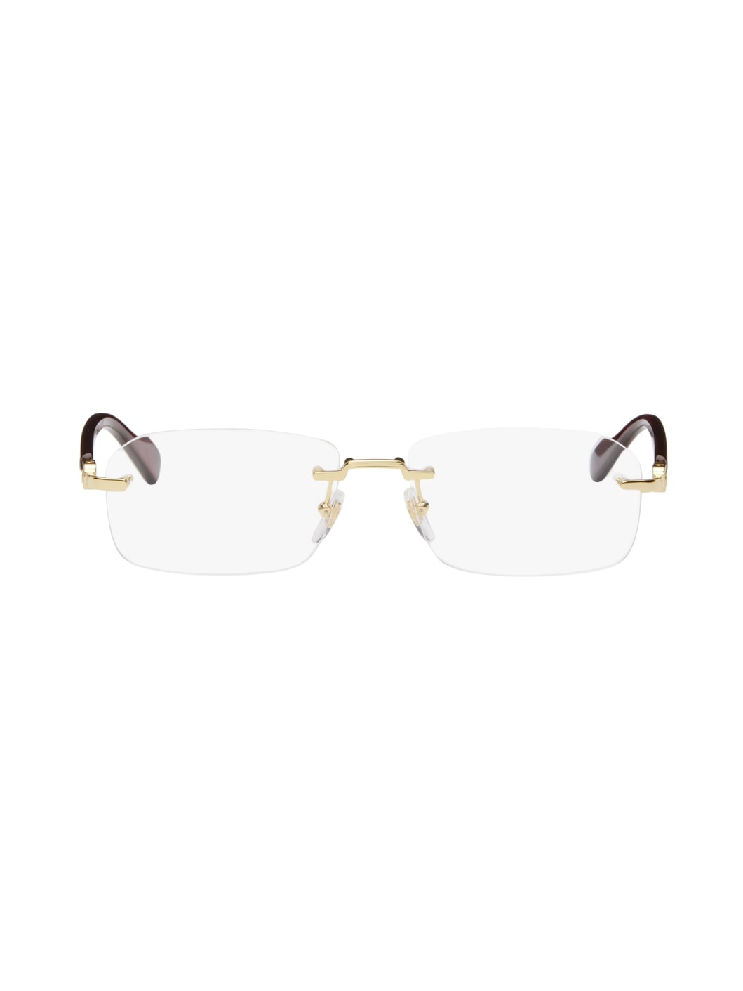 Gold & Burgundy Rimless Glasses - 1