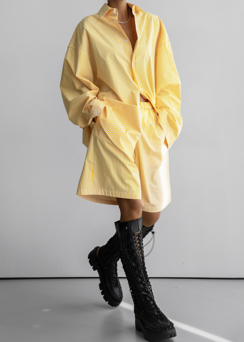 Rimini Oversized Poplin Shirt - Yellow/White Stripe 5