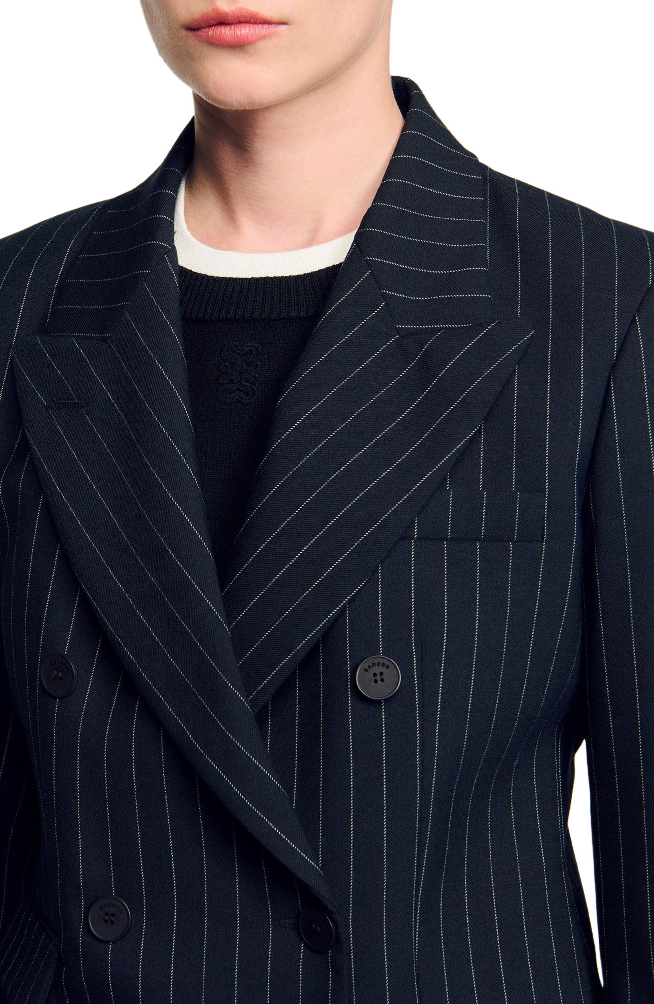 SANDRO Striped suit jacket in Black at Nordstrom - 4