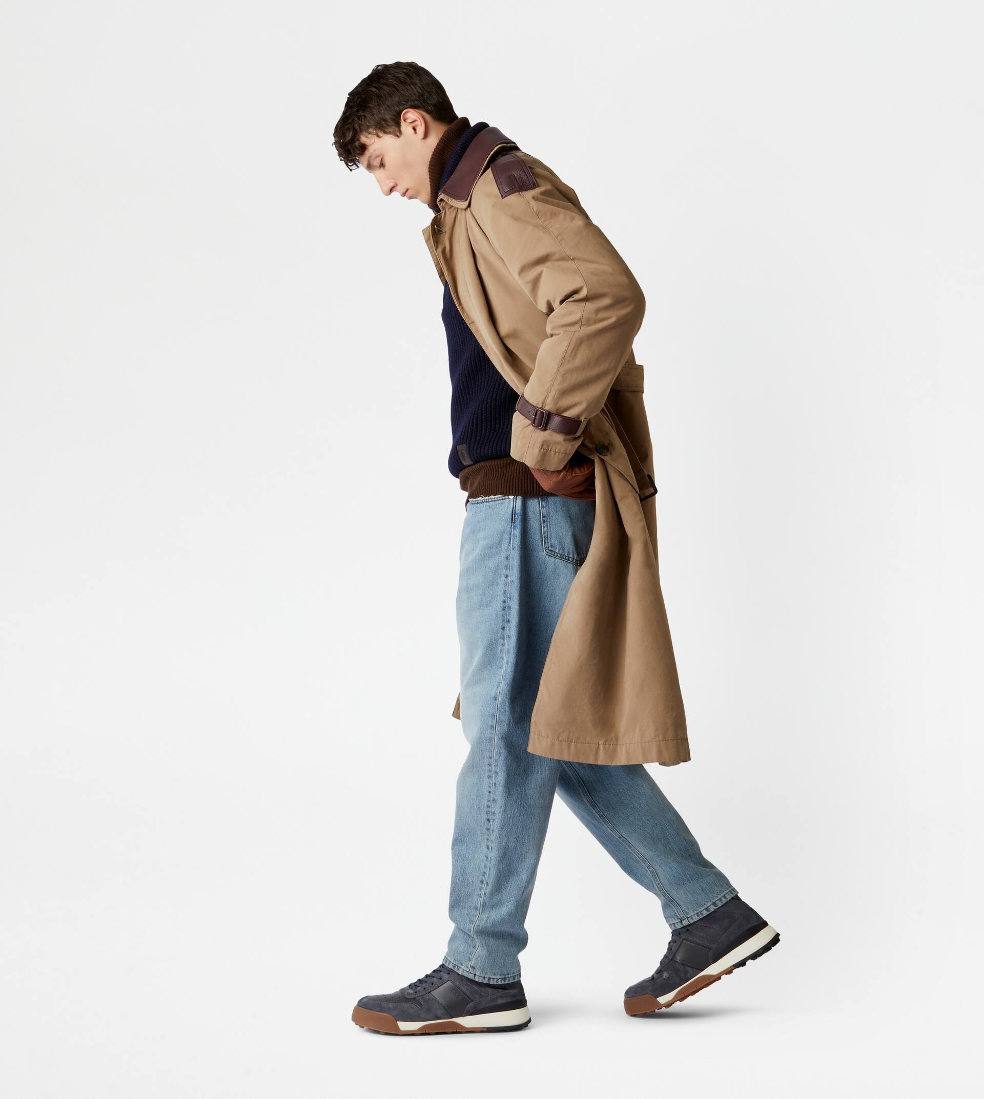 TRENCH COAT WITH LEATHER INSERTS - GREY - 4