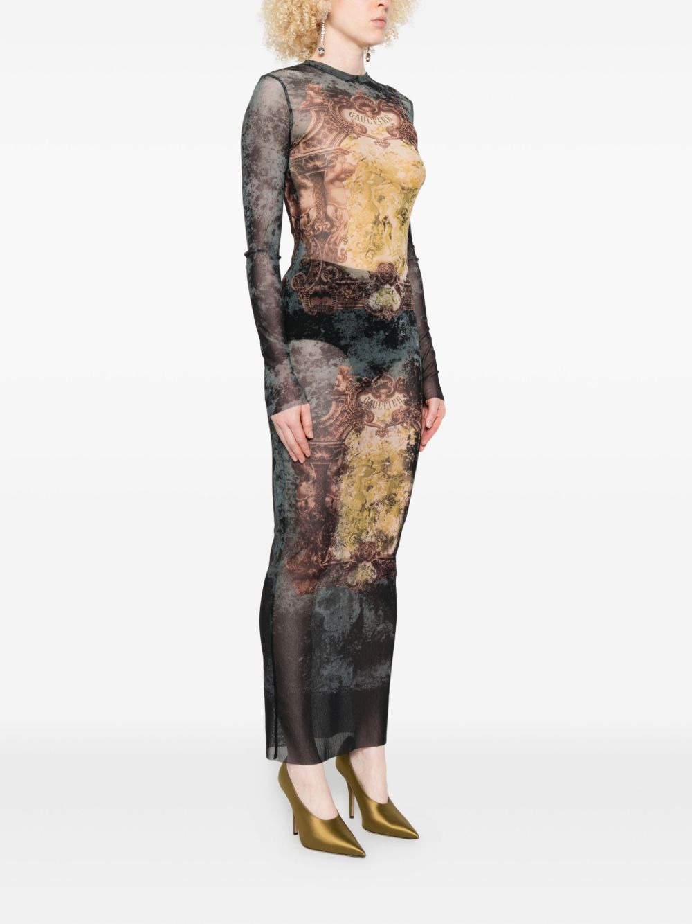 baroque-print long-sleeved maxi dress - 3