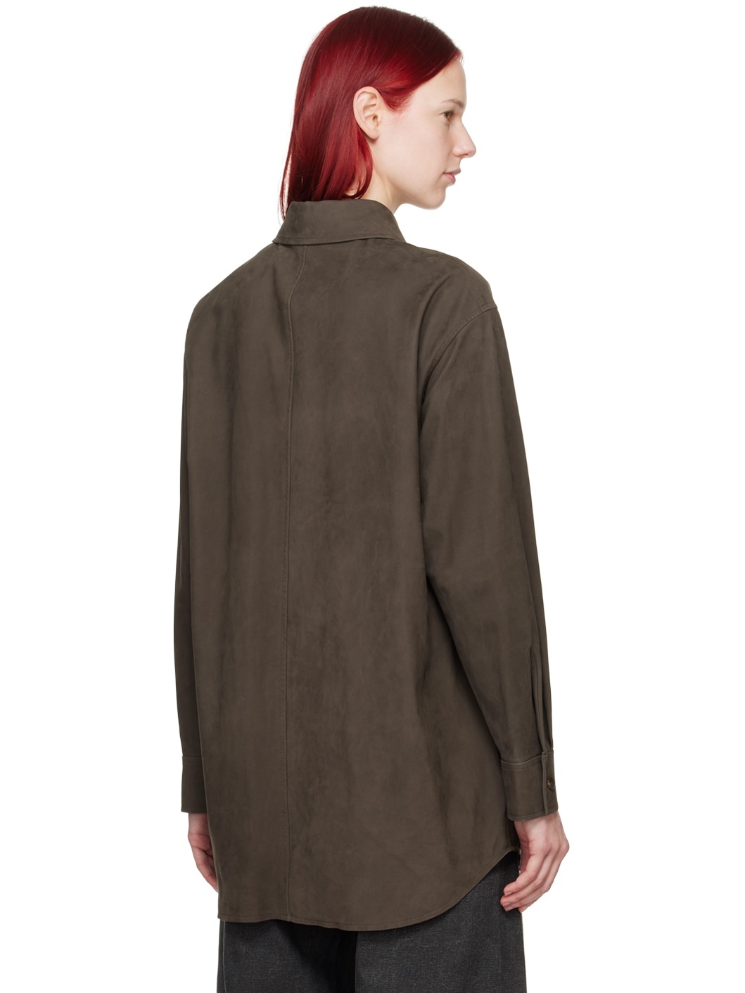 Brown Oversized Leather Shirt - 3
