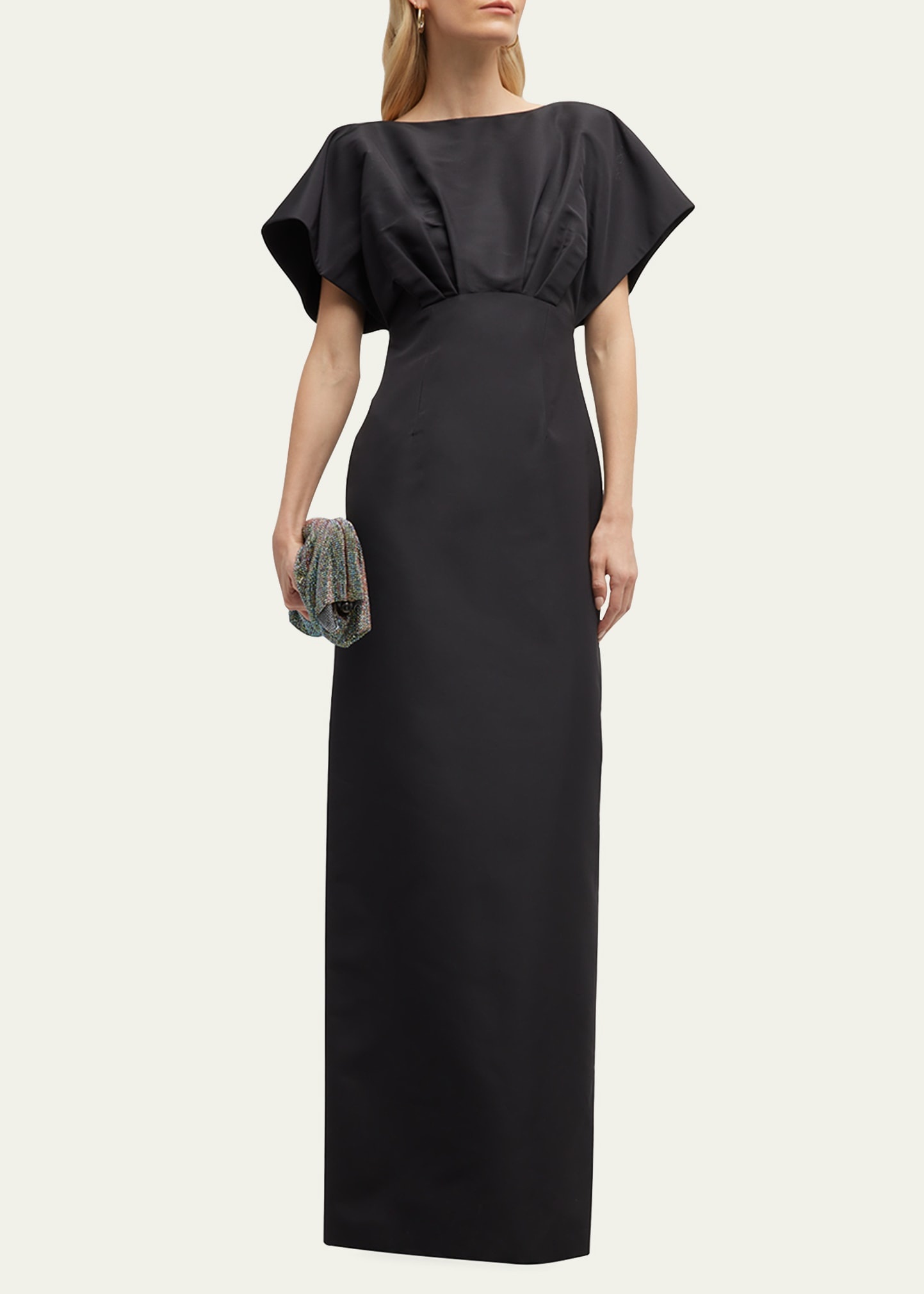 Silk Column Gown with Fan Bodice - 4