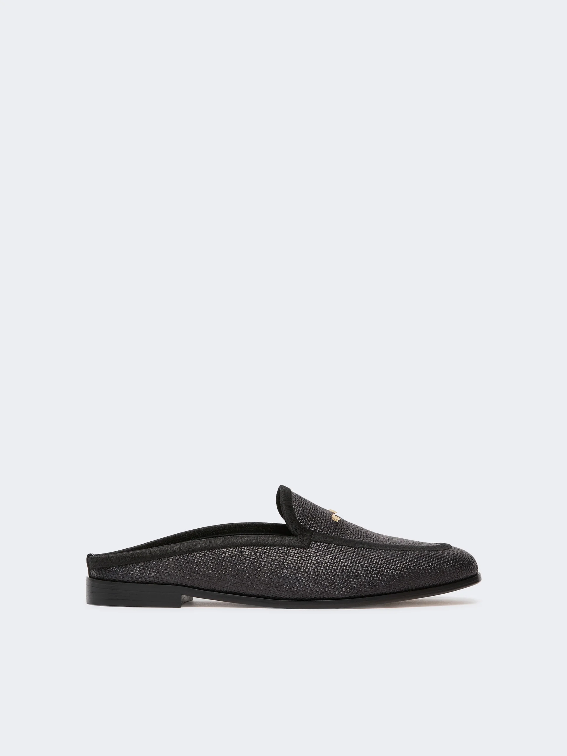 Raffia-effect canvas mules - BLACK - 1