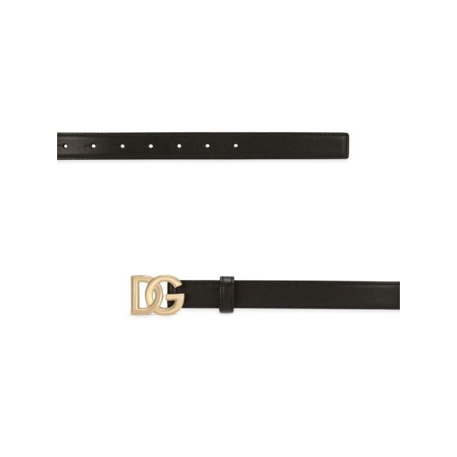 Black leather belt with gold DG logo - 2