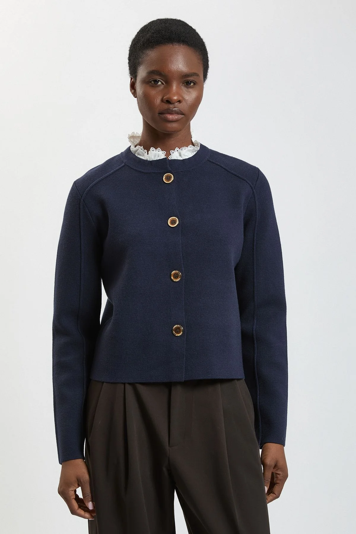 Compact Wool Removable Collar Knitted Button Cardigan - 1