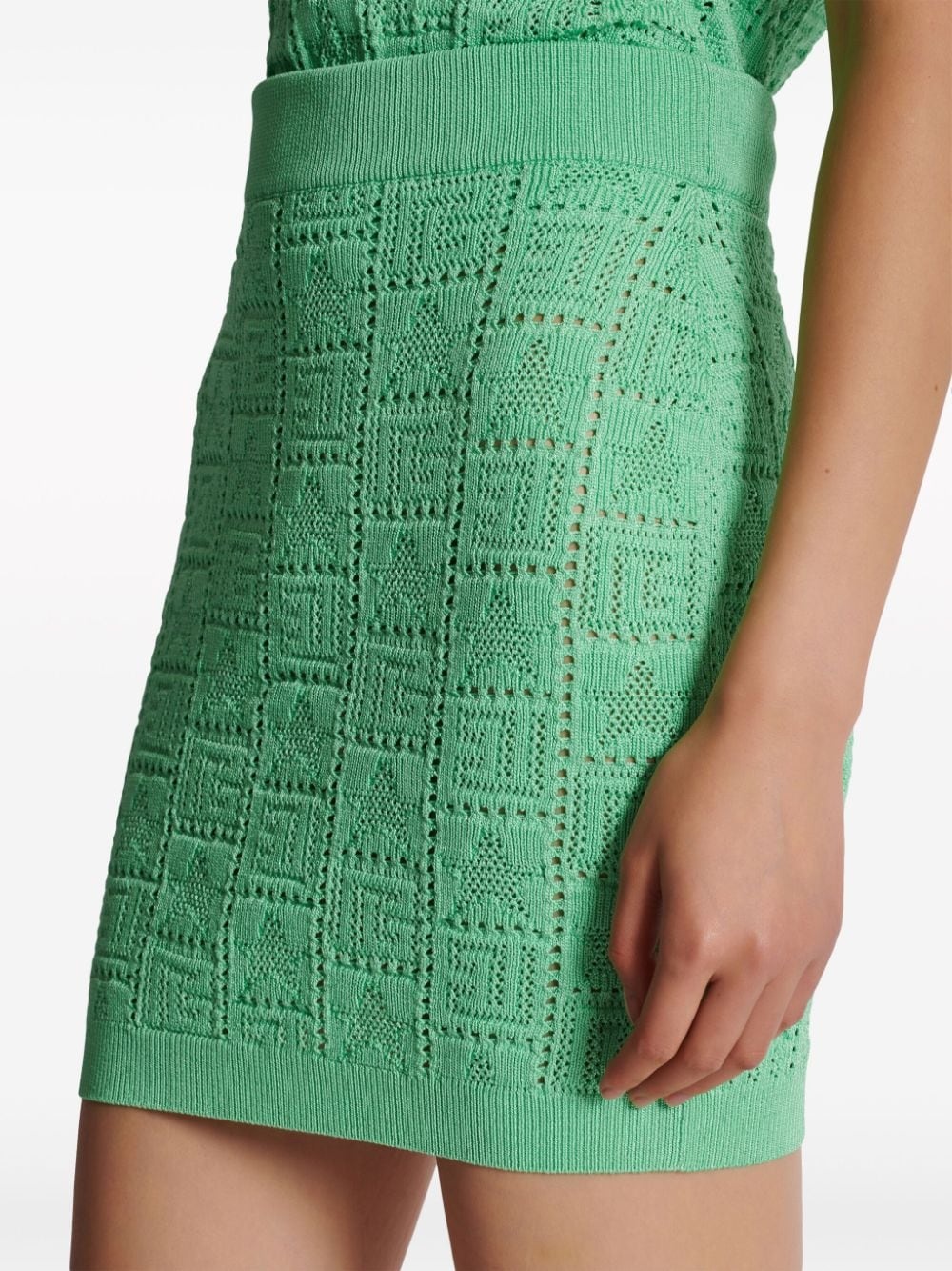monogram-pattern open-knit miniskirt - 6