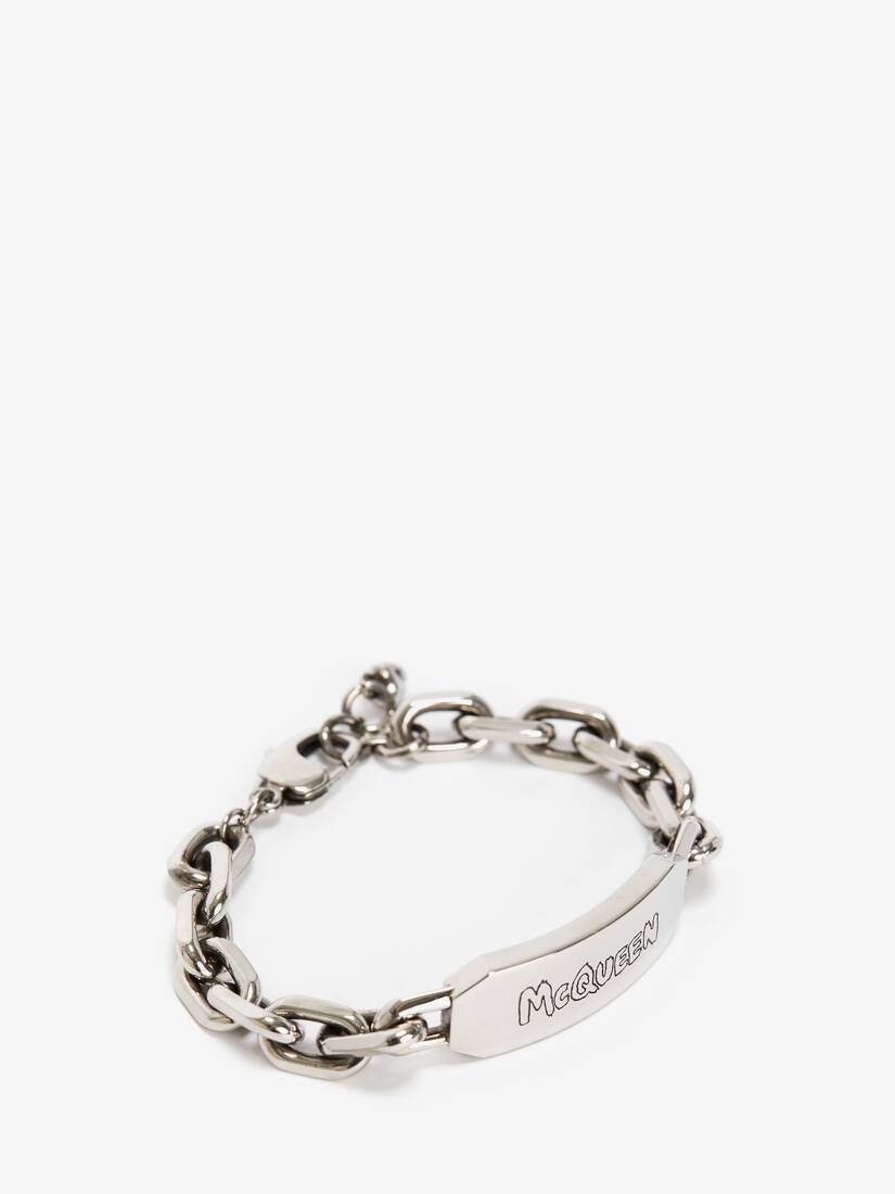 Men's McQueen Graffiti Tag Bracelet in Antique Silver - 2